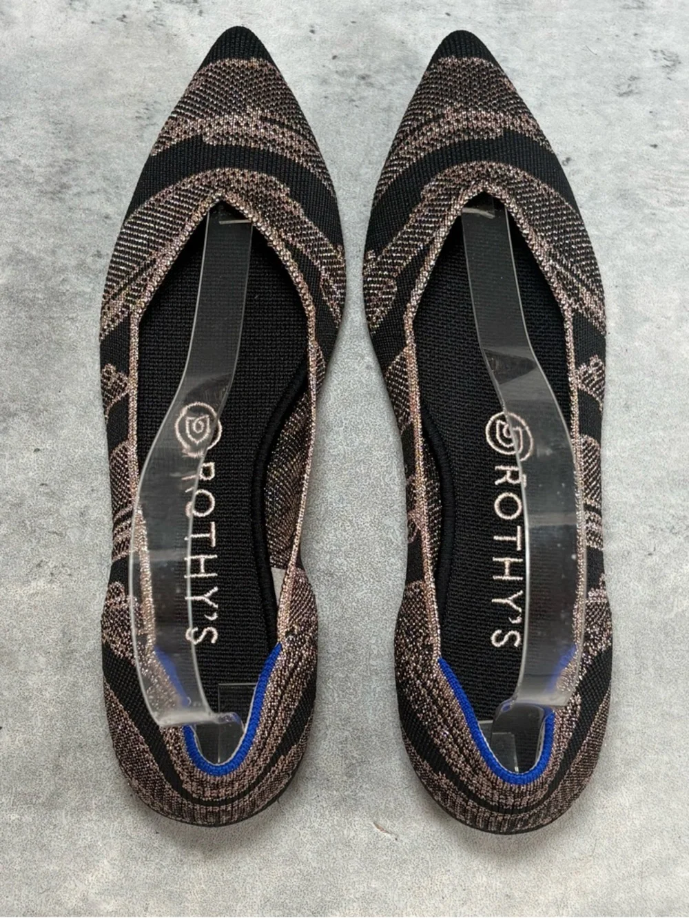 NEW Rothy’s‎ The Point Gold Shimmer Metallic Flat Black Limited Womens 7.5